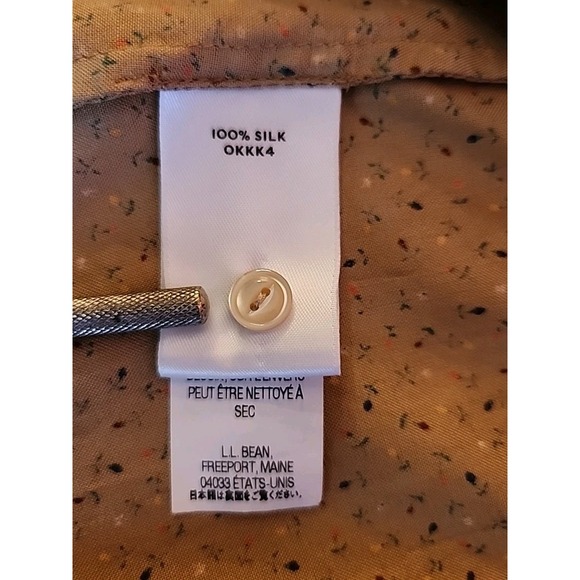 LL Bean Shirt Dress Retro Cottage‎ Prairie Boho Silk Drop Waist Floral Tan Sz 6 - Picture 11 of 13